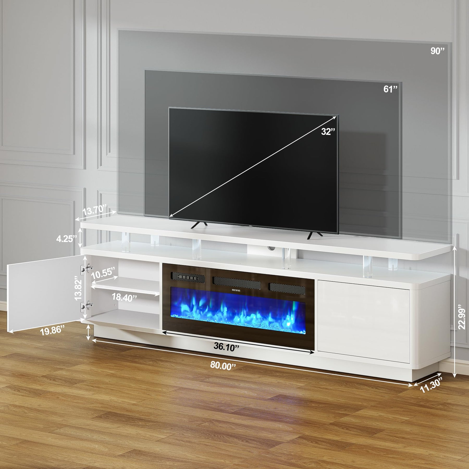 OneBlis 70" Fireplace TV Stand with Double LED Lights for TVs UP to 80", Electric Fireplace Entertainment Center with Storage Cabinets, TV Console for Living Room, Office, Black1