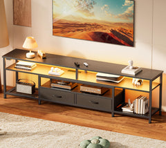 Huuger 63 Inch LED TV Stand for 65 70 Inch TV, Entertainment Center with Open Shelves and Power Outlets, TV Console for Living Room, Media Console with Drawers, Black