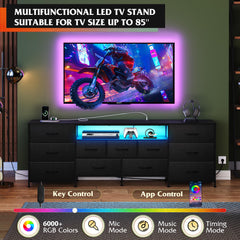 WLIVE LED Dresser TV Stand for 65 Inch TV, 8 Drawers, Rustic Brown