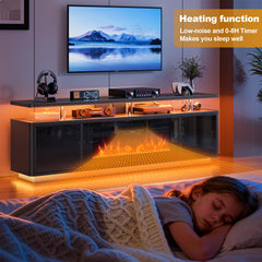 OneBlis 70" Fireplace TV Stand with Double LED Lights for TVs UP to 80", Electric Fireplace Entertainment Center with Storage Cabinets, TV Console for Living Room, Office, Black1