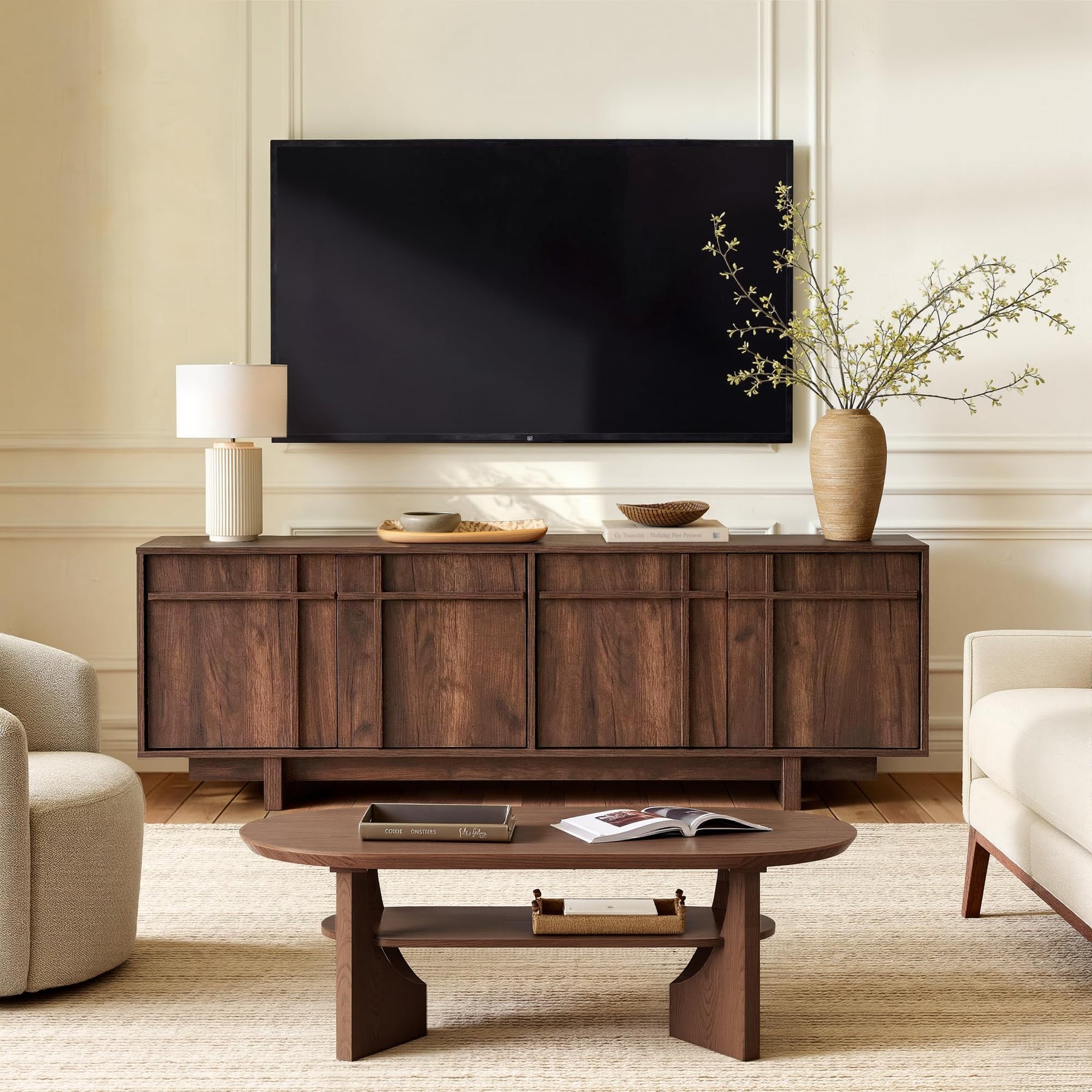 Vitalikus 65.6" Mid Century Modern TV Stand for 75 Inch TV, Walnut