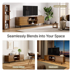 SUNCOZE 70" Mid-Century Fluted TV Stand with Storage up to 80 Inch, Walnut