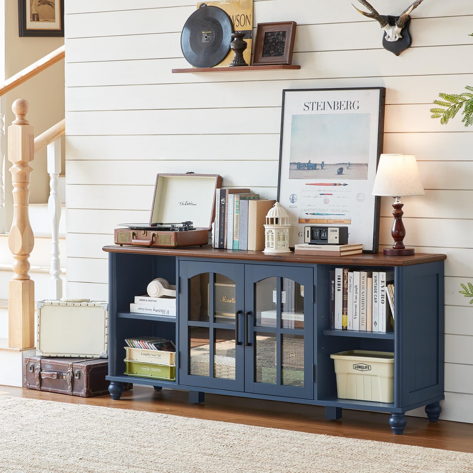 RWYHG Farmhouse TV Stand for 60 in TV, Entertainment Center for Living Room