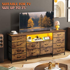 WLIVE LED Dresser TV Stand for 75 Inch TV, 12 Drawers, Black