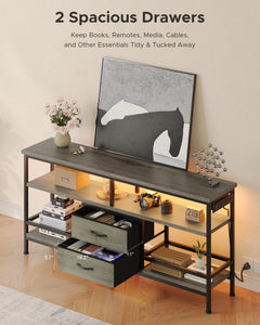 Lazzanto 63in TV Stand for 55-75in TVs, LED Lights, Charging Station, Black