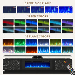 Nordivale 70" Fireplace TV Stand, Modern Entertainment Center for TVs Up to 80”, TV Console with Storage Cabinets, Media Console for Living Room, Black TV Stand and Black Fireplace