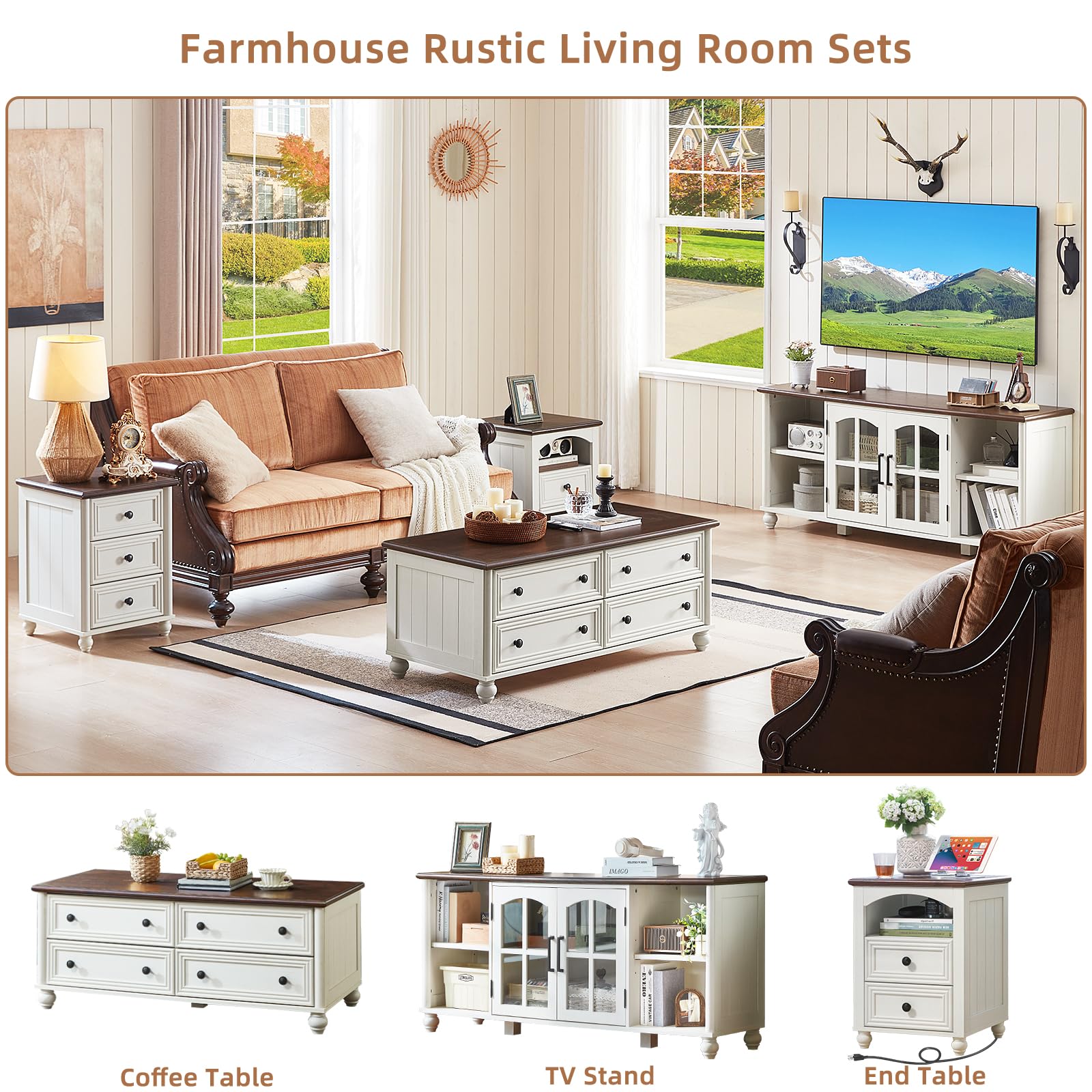 RWYHG Farmhouse TV Stand for 60 in TV, Entertainment Center for Living Room