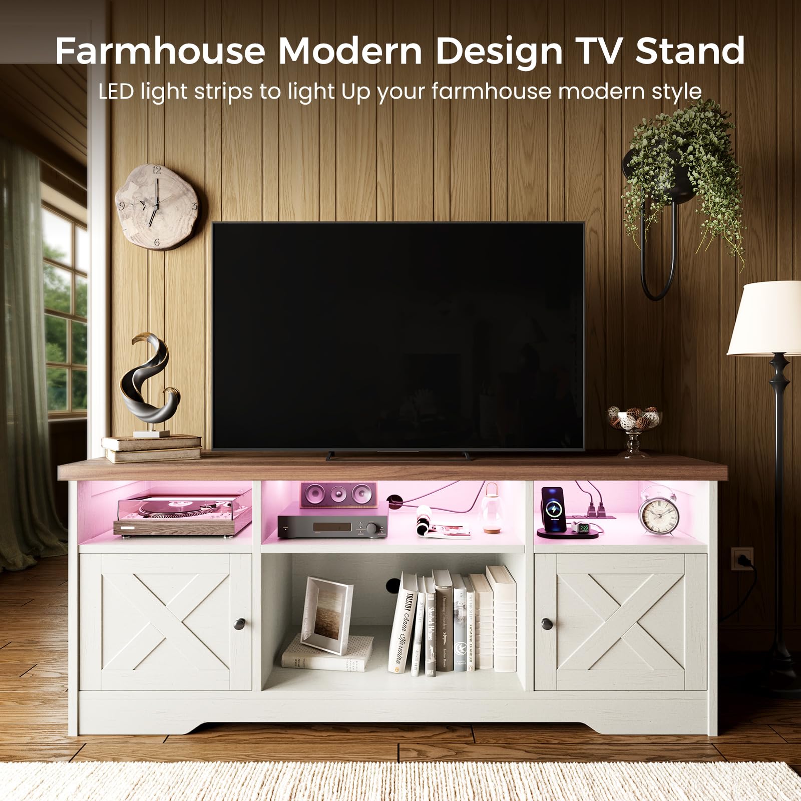 Casaottima TV Stand for 65 Inch TV, Entertainment Center, White