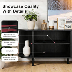 OneBlis 70" Mid Century Modern TV Stand, Wood TV Consoles with Sliding Doors and Power Outlet, Entertainment Center with Adjustable Shelves, Fluted TV Stands for Living Room, Walnut