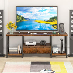 GYIIYUO TV Stand with Fabric Drawer - Entertainment Center and Industrial TV Console Table with Open Storage Shelves for Living Room, Bedroom - 55.1" Rustic Brown