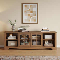 LINSY HOME Farmhouse TV Stand for 65 Inch TV, Wood Entertainment Center with Glass Door Storage Cabinet & Adjustable Shelves, Large Sturdy TV Console Table for Living Room Bedroom