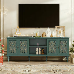 ARTPOWER 67" Retro TV Stand with Hollow Carved Doors for Living Room, Blue
