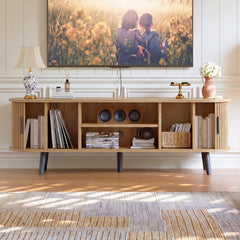 ChooChoo 54" Mid Century Modern TV Stand with Fluted Sliding Doors