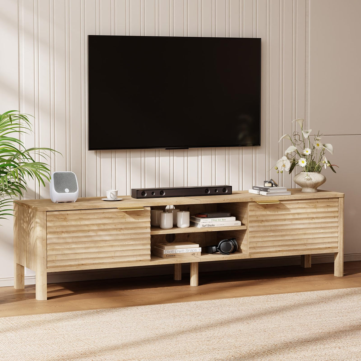 TV Stand for Living Room up to 65 Inch TVs Entertainment Center Oak 59"