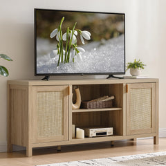 SICOTAS TV Stands for Living Room 59" Rattan TV Console with Storage