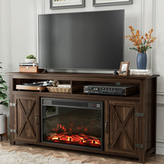 YESHOMY 58" Farmhouse TV Stand for TVs up to 65", Sliding Barn Doors, White