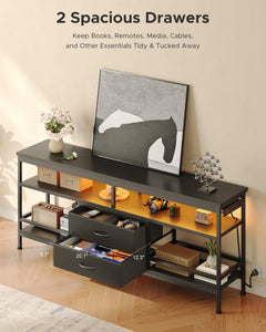 Lazzanto 63in TV Stand for 55-75in TVs, LED Lights, Charging Station, Black