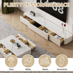 94.5" Fully Assembled TV Console, White TV Stand with Sintered Stone Top