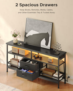 Lazzanto 63in TV Stand for 55-75in TVs, LED Lights, Charging Station, Black