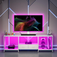 NinPeen 63" W TV Stand with Mount,LED & Charging Station for 55,65,75" TV