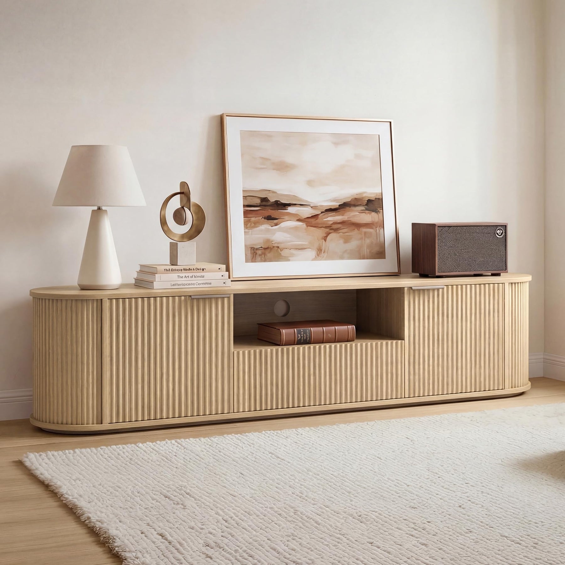 CHITA 70" Fluted TV Stands TV Console with Drawers for TVs Up to 80",Walnut