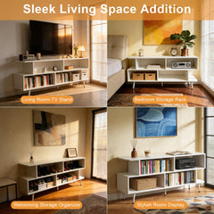 ACOHOOK Walnut 60" Mid-Century TV Stand with Storage Open Shelf