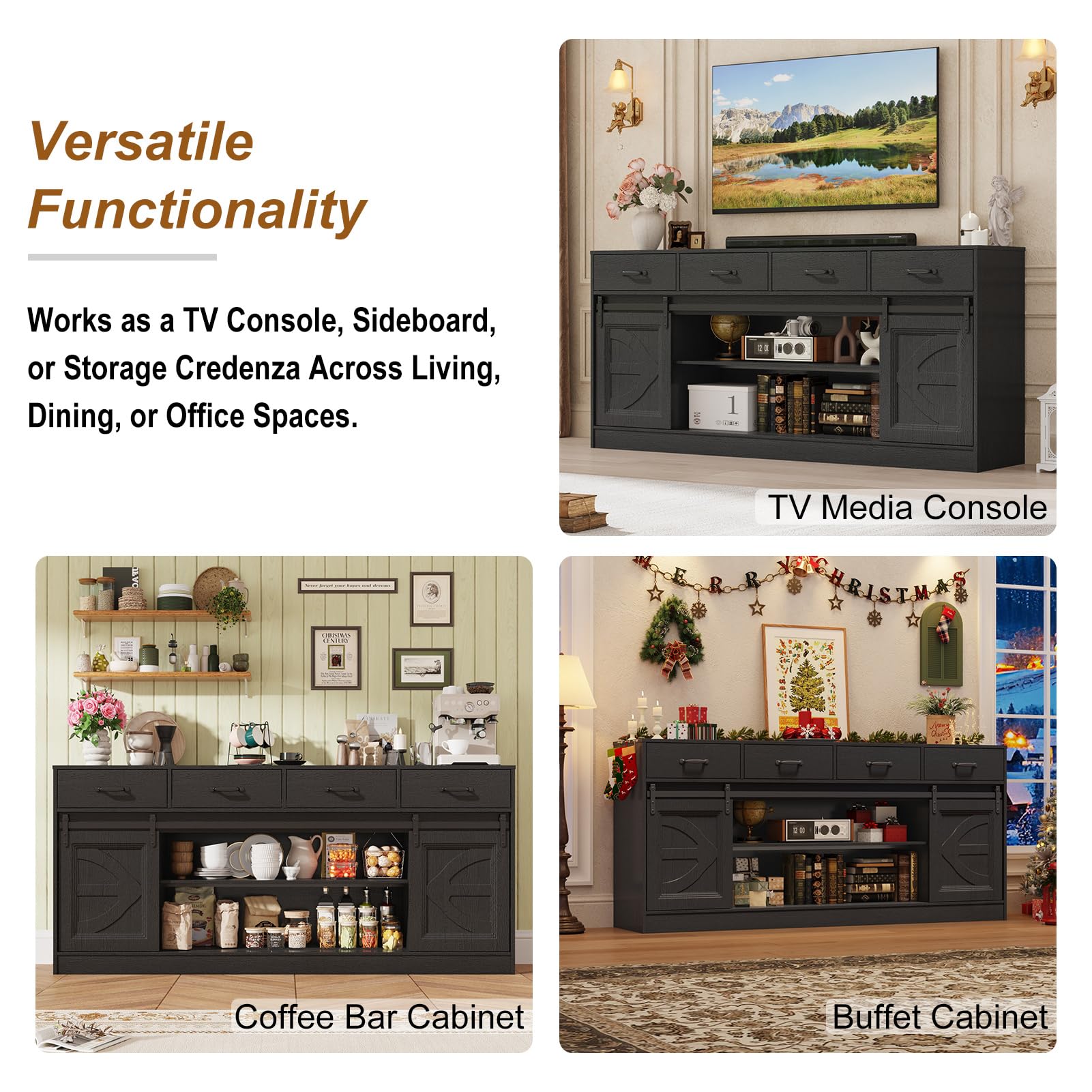 70" Large Farmhouse Tall TV Stand for 85/80/75/70 Inch TVs,4 Drawers,Brown