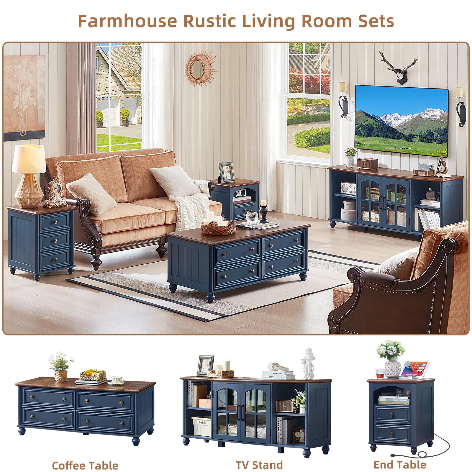 RWYHG Farmhouse TV Stand for 60 in TV, Entertainment Center for Living Room