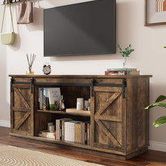 YESHOMY 58" Farmhouse TV Stand for TVs up to 65", Sliding Barn Doors, White