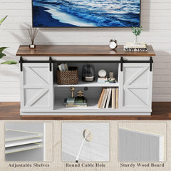YESHOMY 58" Farmhouse TV Stand for TVs up to 65", Sliding Barn Doors, White