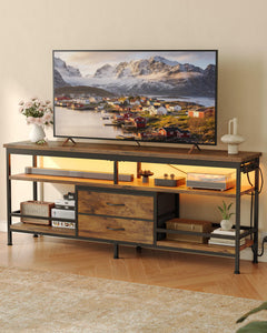 Lazzanto 63in TV Stand for 55-75in TVs, LED Lights, Charging Station, Black