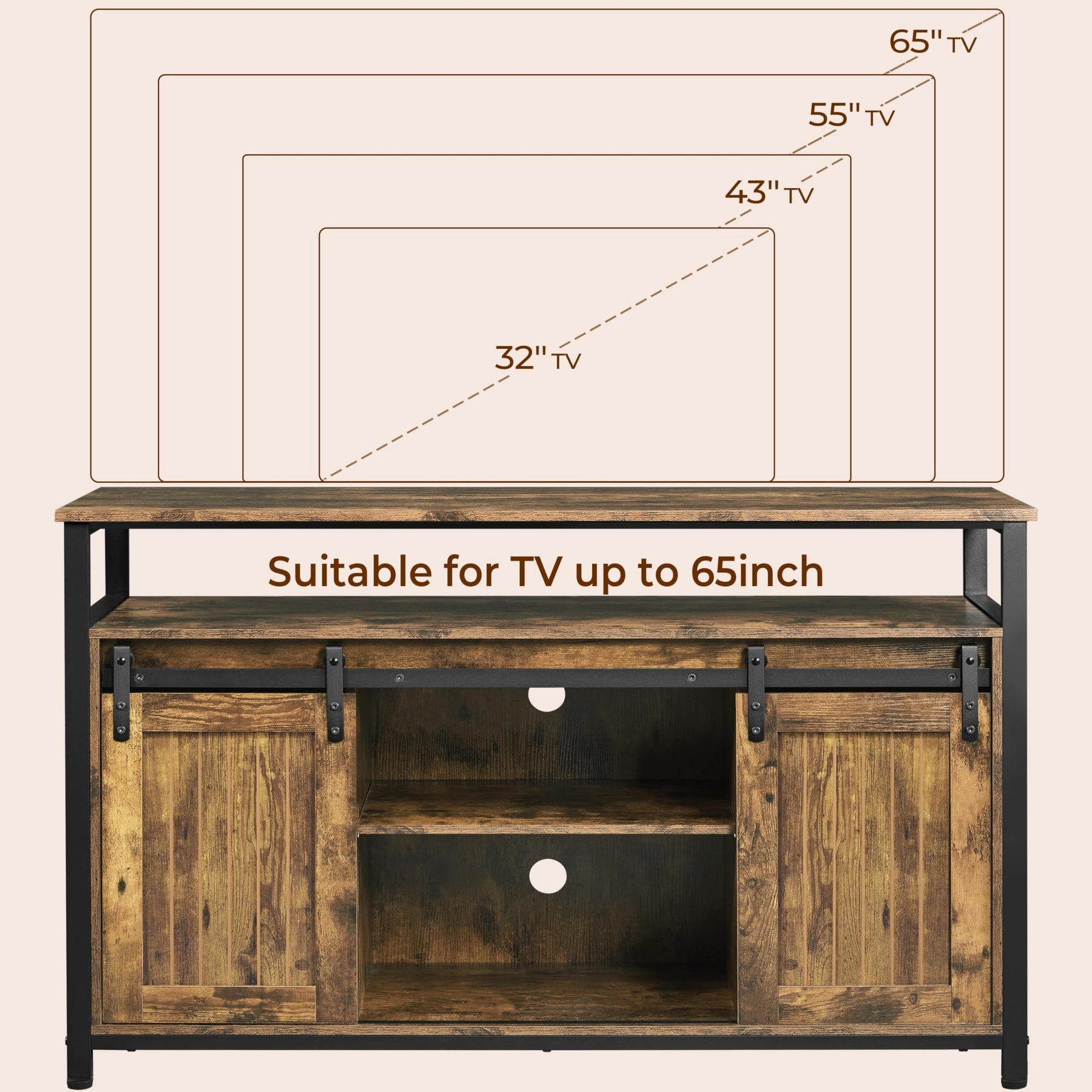Yaheetech Farmhouse TV Stand for 55 Inch, Sliding Barn Door, Rustic Brown
