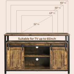 Yaheetech Farmhouse TV Stand for 55 Inch, Sliding Barn Door, Rustic Brown
