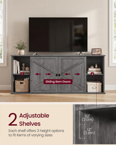 VASAGLE Farmhouse TV Stand for TVs up to 65 Inches, Entertainment Center with Storage Cabinets and Sliding Barn Doors, Media Console Table for Living Room, Honey Brown ULTV535K101