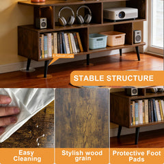 ACOHOOK Walnut 60" Mid-Century TV Stand with Storage Open Shelf