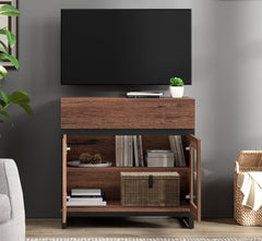 WAMPAT Modern TV Stand with Glass Doors for 80-120 inch TVs, 4 in 1 Entertainment Center Console with 4 Drawers and Metal Base for Living Room, Bedroom, Brown