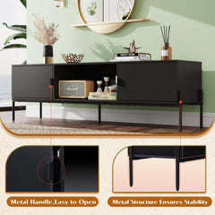 WLIVE 58" TV Stand for 65 Inch TVs, Mid Century Modern Entertainment Center with 2 Storage Cabinets & Open Shelf, Media Console Table with Metal Legs for Living Room, Bedroom, Rustic Brown