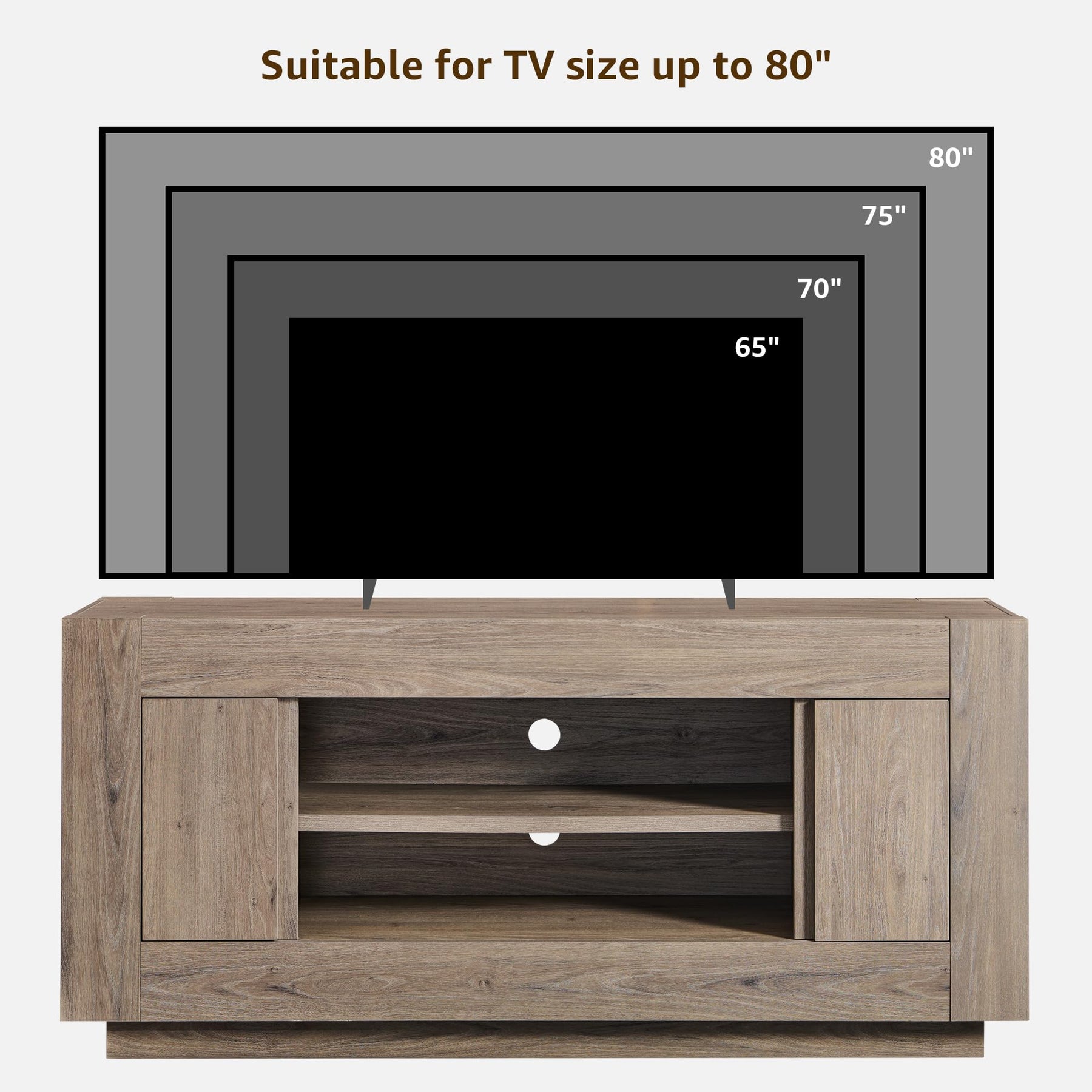 OKD 70" TV Stand for 80" TV, Thick Block Media Console, Antique White