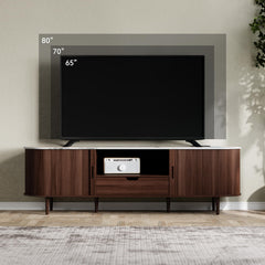DHH 86.6" Fluted TV Stand with Power Outlet for TVs up to 90", TV Console with Adjustable Shelves and Sliding Door,Mid Century Modern Entertainment Center for Living Room,Bedroom (Walnut)