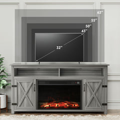 YESHOMY 58" Farmhouse TV Stand for TVs up to 65", Sliding Barn Doors, White
