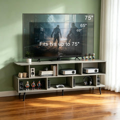 ACOHOOK Walnut 60" Mid-Century TV Stand with Storage Open Shelf