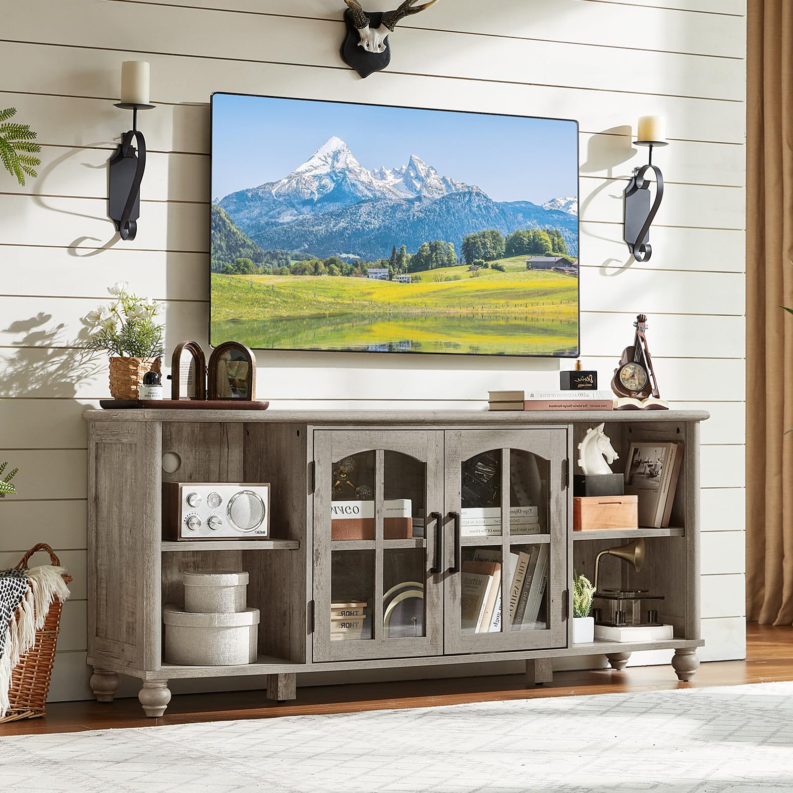RWYHG Farmhouse TV Stand for 60 in TV, Entertainment Center for Living Room