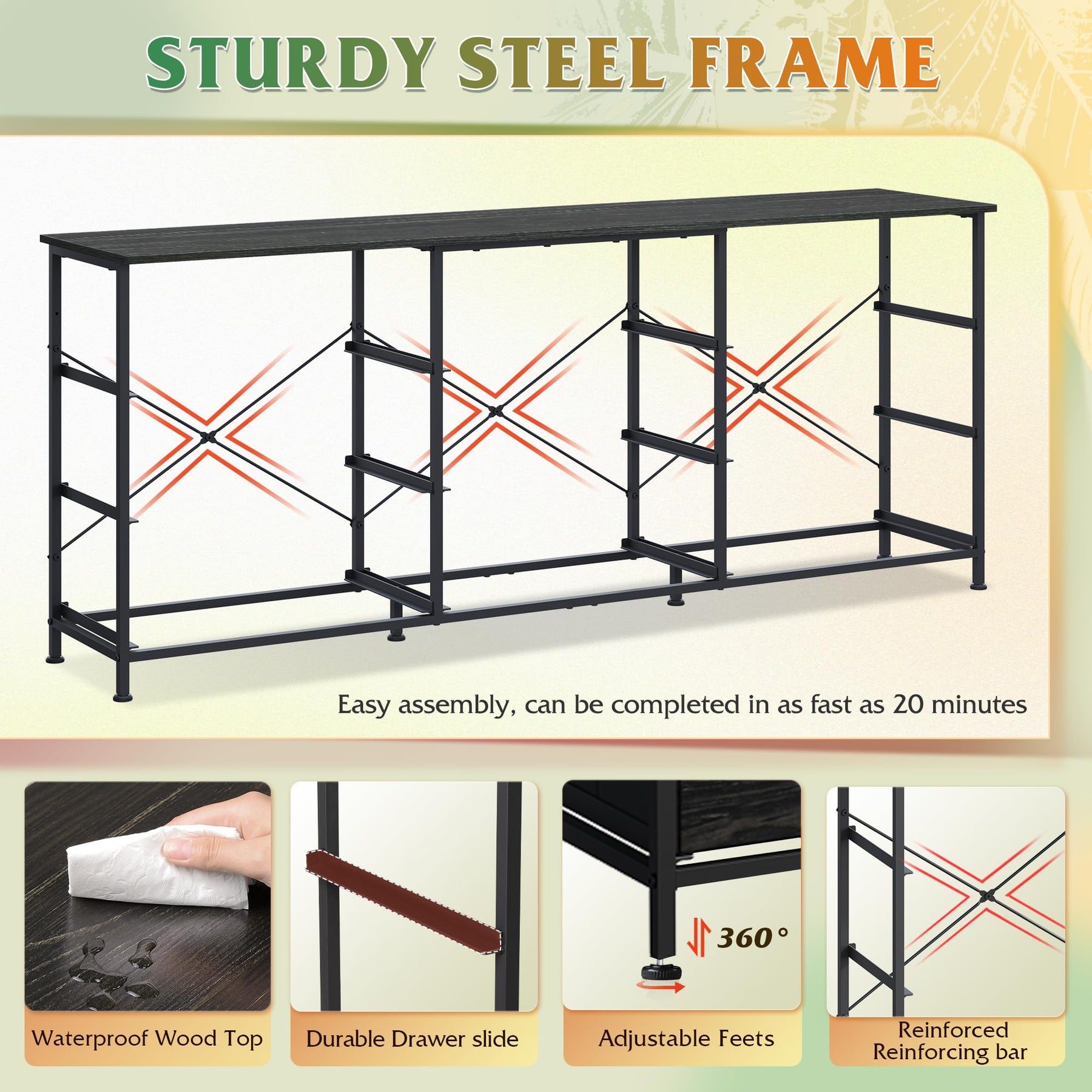 WLIVE Dresser TV Stand for 75 Inch TV, 9 Drawer Dresser for Bedroom, Black