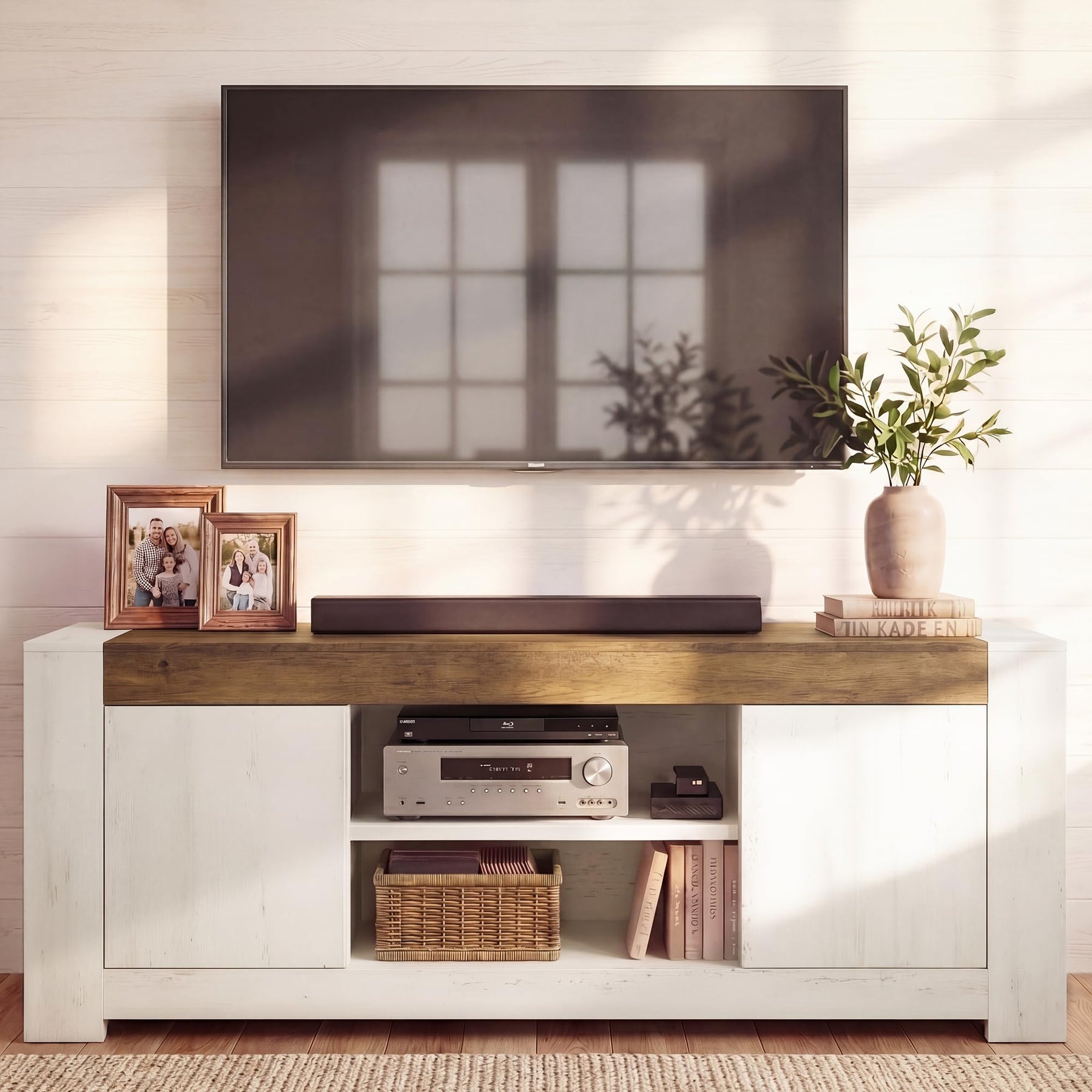 VASAGLE TV Stand, Farmhouse Entertainment Center with Storage Cabinets