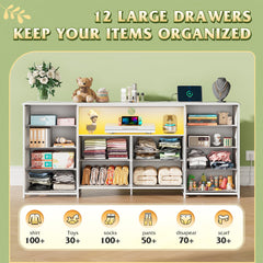 WLIVE LED Dresser TV Stand for 65 Inch TV, 8 Drawers, White