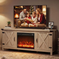 YESHOMY Modern Farmhouse TV Stand with Barn Door for 65 Inch TV, Gray Wash
