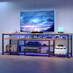Furologee TV Stand with Power Outlets and LED Lights, 63 Inch Entertainment Center for 60 65 70 Inch TVs, Media Console Table with Open Shelves, for Bedroom, Living Room, Black