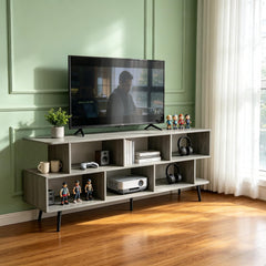 ACOHOOK Walnut 60" Mid-Century TV Stand with Storage Open Shelf
