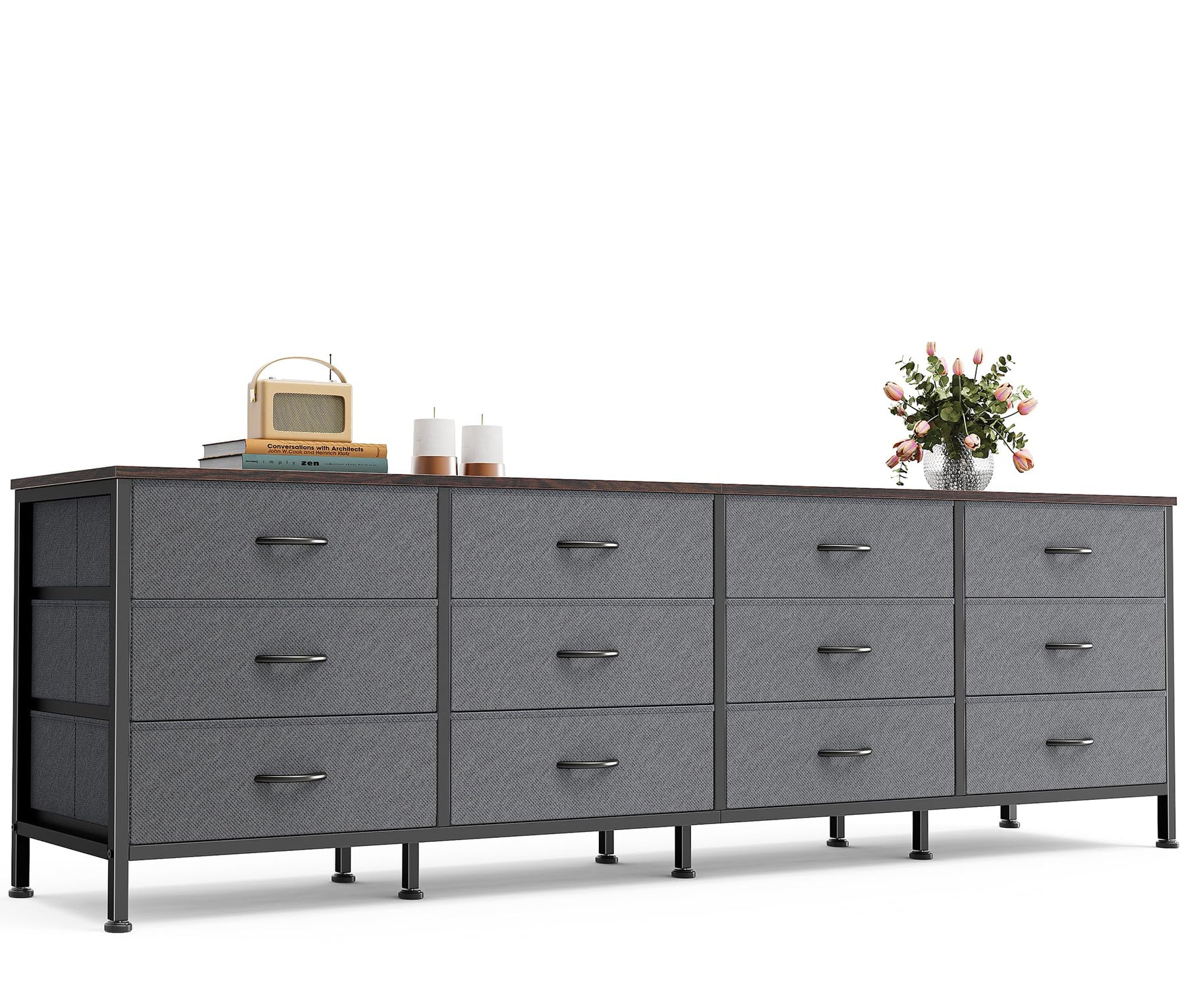 Huuger 70 Inch Dresser for Bedroom, TV Stand for 65, 75, 80 Inch TV, 12 Fabric Drawer Long Dresser, Large Entertainment Center for Bedroom, Wide Chest of Drawer with Storage, Rustic Brown