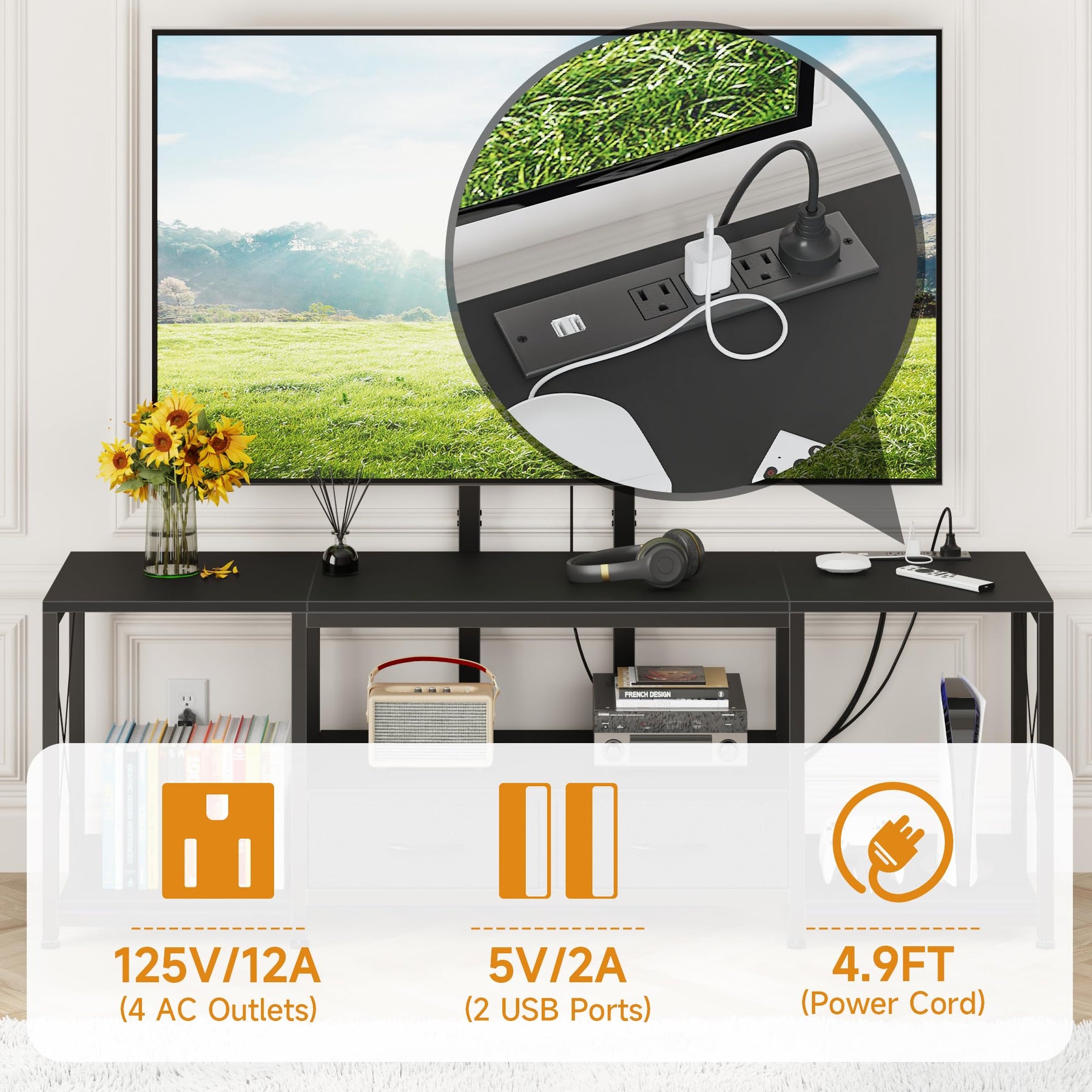 GYIIYUO LED TV Stand with Mount and Power Outlet & Fabric Drawers for 32-85 Inches TV - Entertainment Center and Corner Tv Stand for Living Room, Bedroom- 47" Rustic Brown (Max VESA 600mm × 400mm